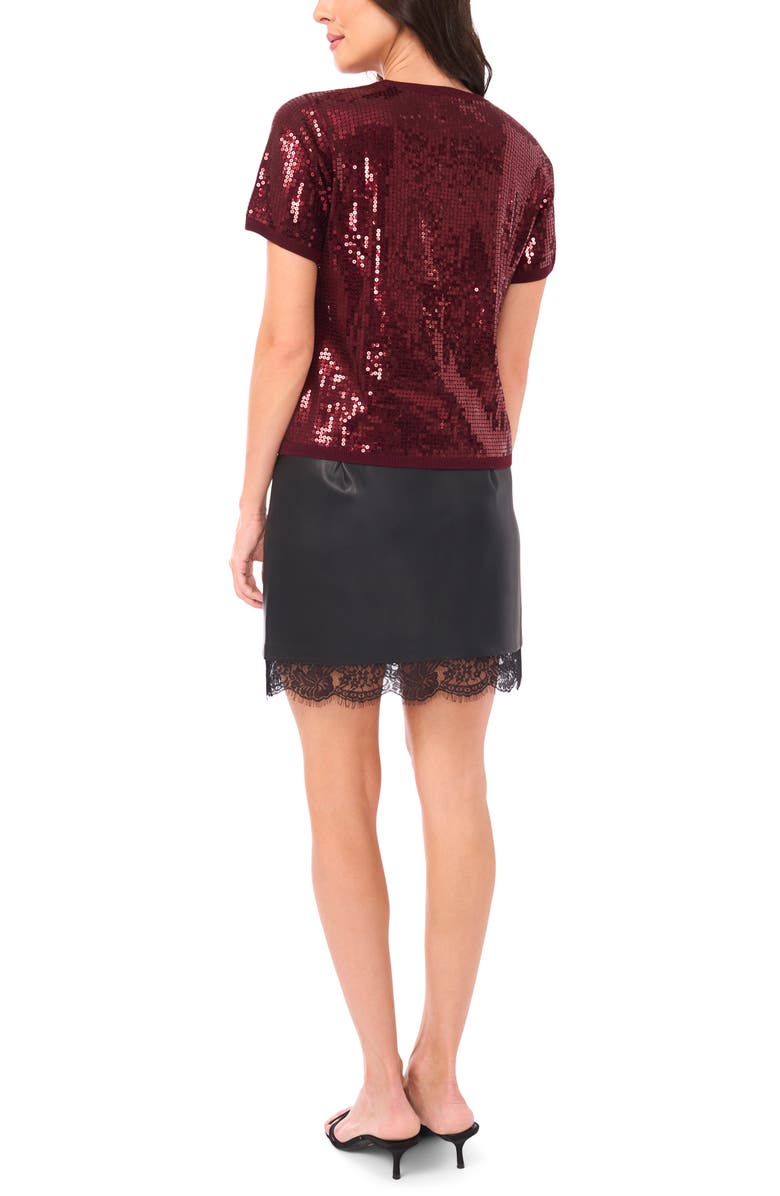 Vince Camuto Sequin Short Sleeve Top, Alternate, color, Rich Burgundy