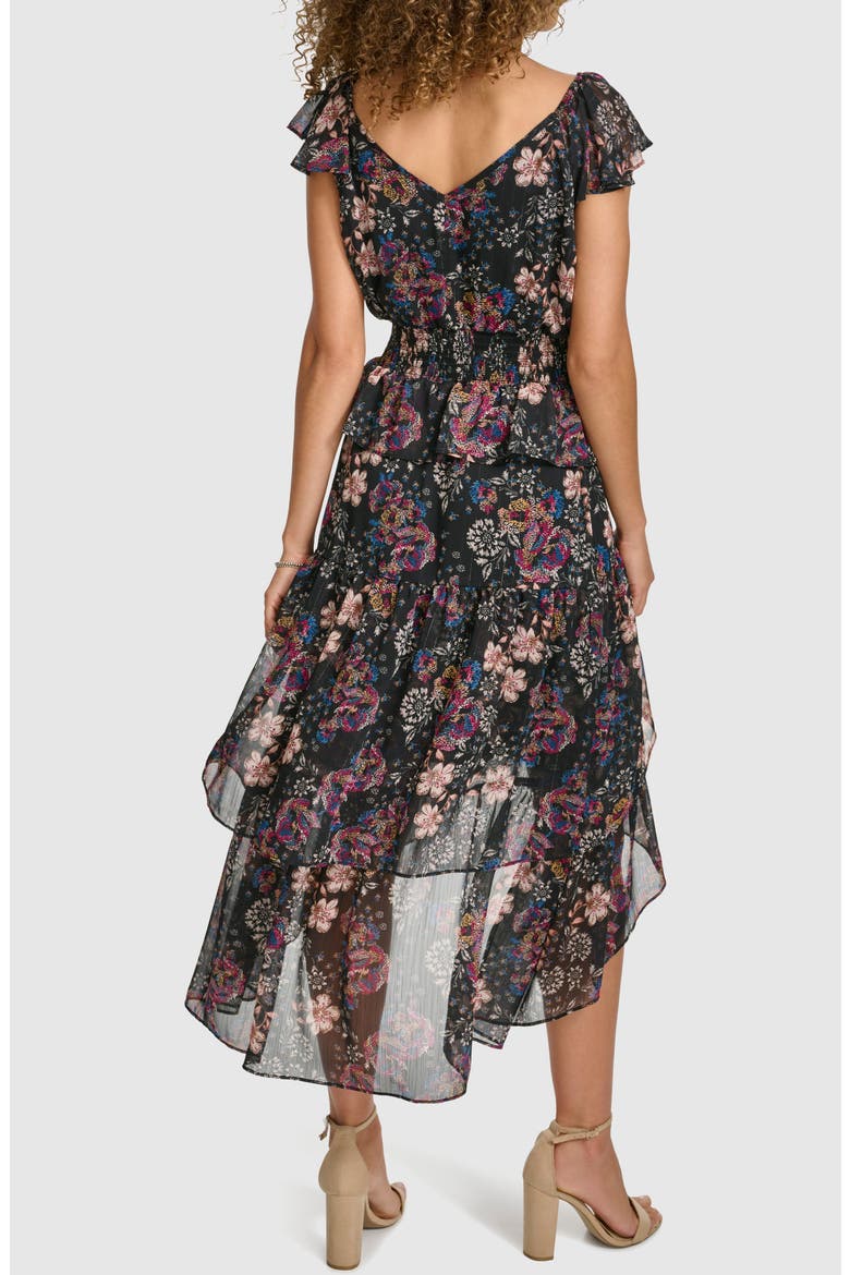 Ruffle High Low Dress, Alternate, color, BLACK MULTI