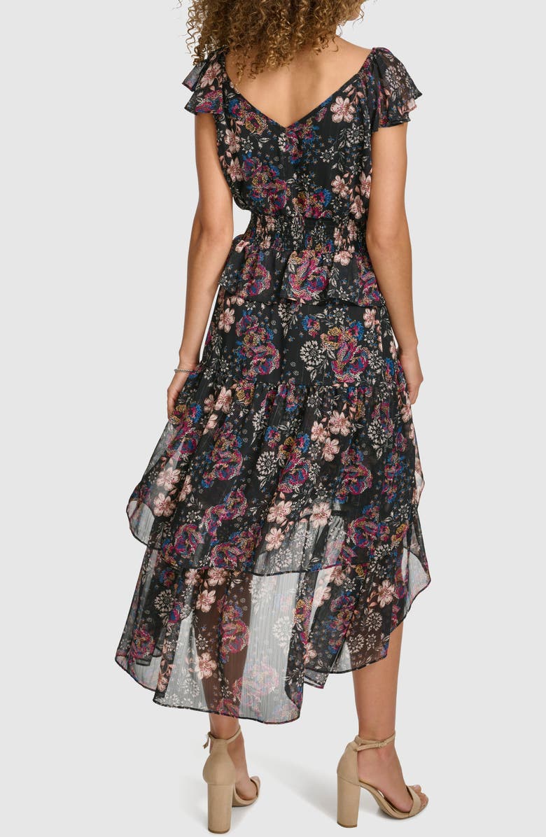 Kensie Ruffle High Low Dress, Alternate, color, Black Multi