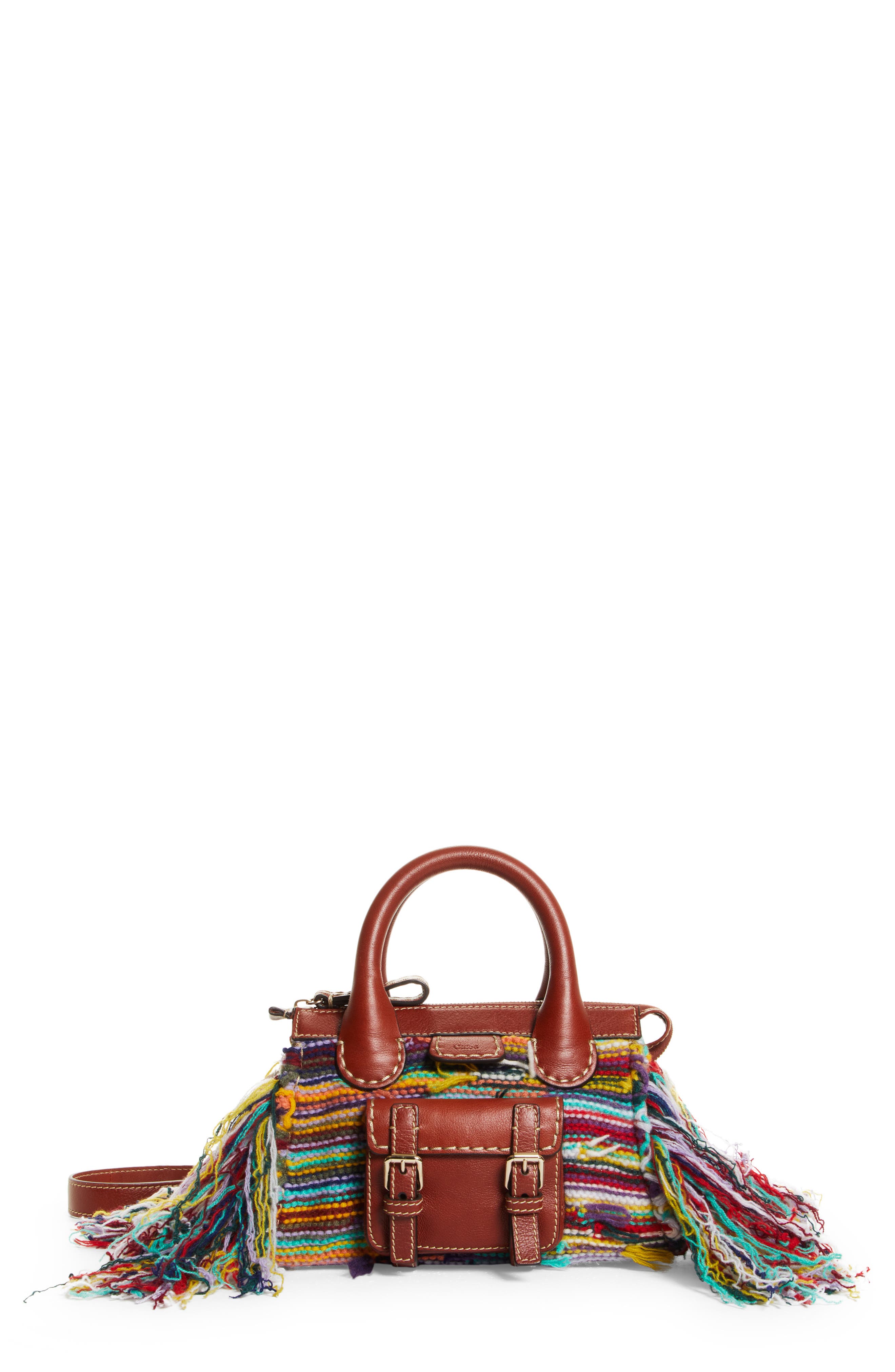 Chloé Mini Edith Cashmere & Leather Satchel, Main, color, 