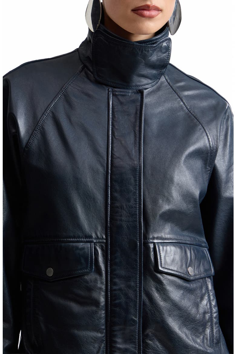 Oversize Leather Bomber Jacket, Alternate, color, INK