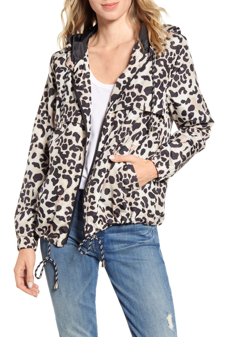 Leopard Print Windbreaker, Main, color, TAUPE/ BLACK