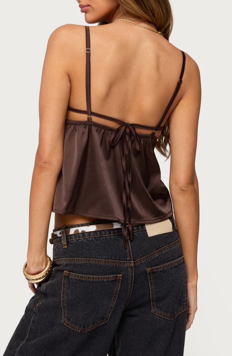EDIKTED Blanca Lace Trim Satin Camisole, Alternate, color, Brown