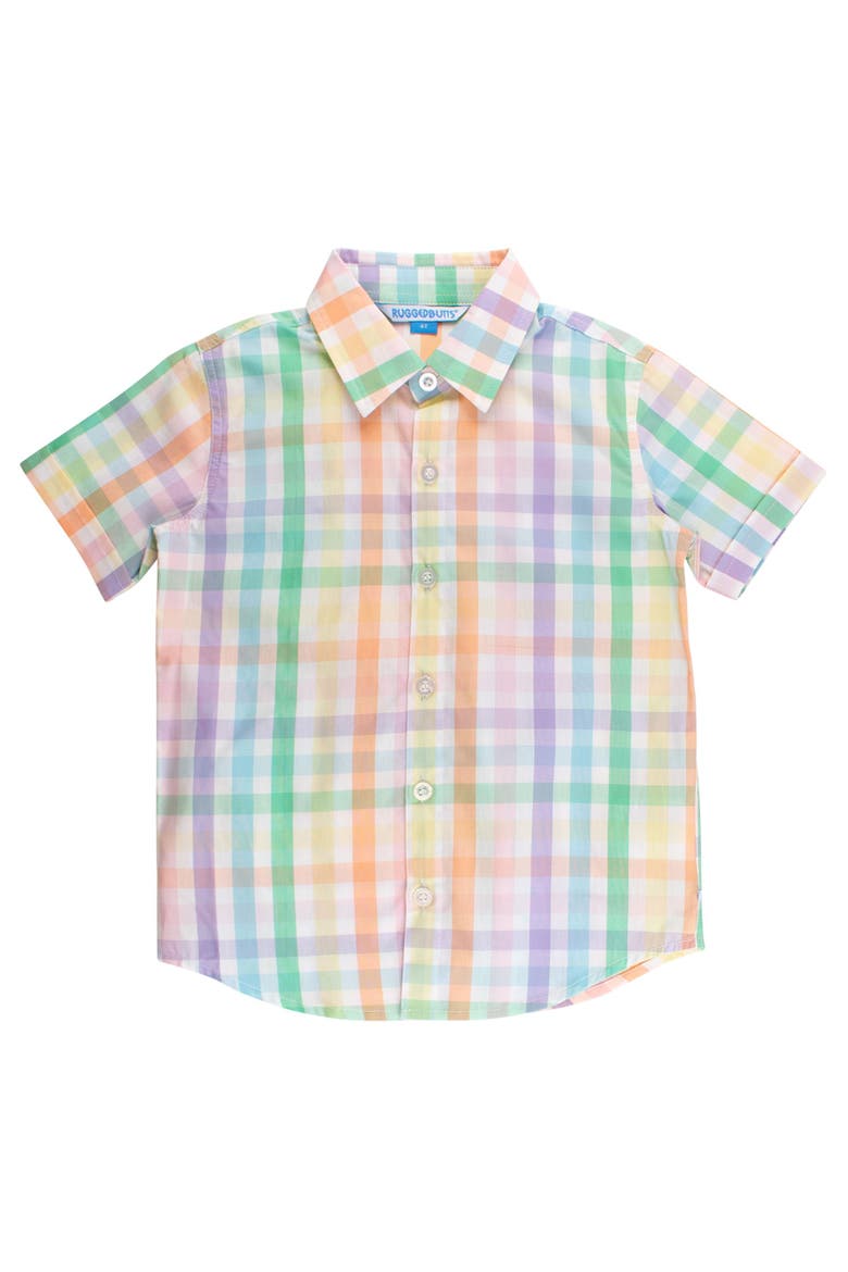 Baby Short Sleeve Button Down Shirt, Main, color, Poppy Rainbow Plaid
