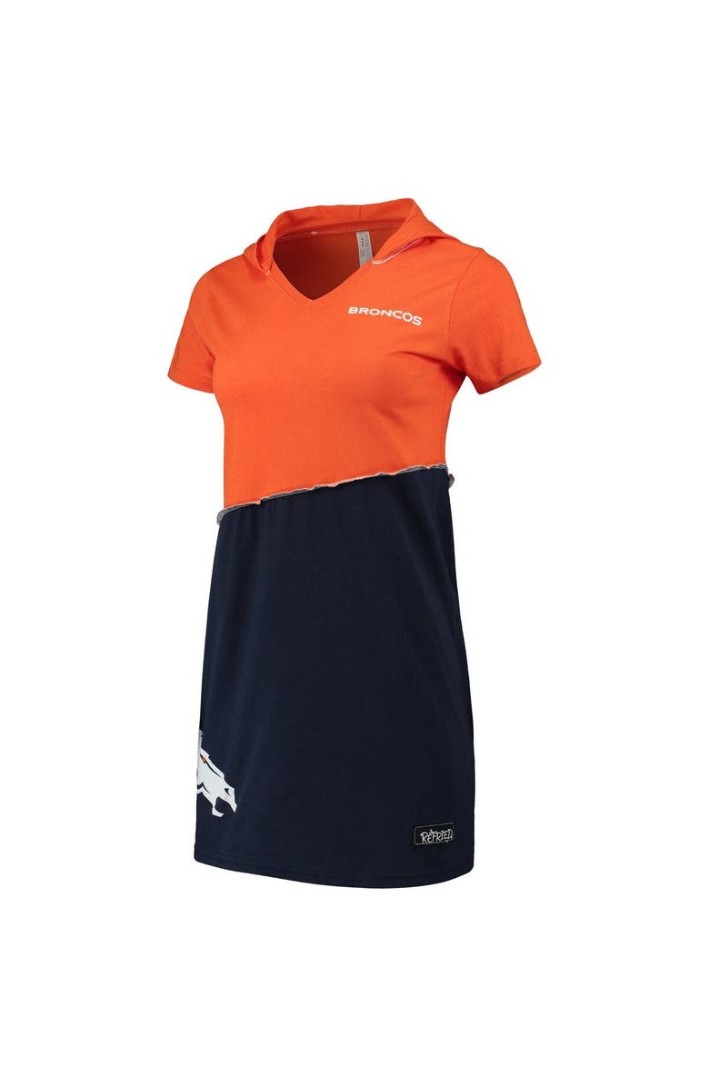 REFRIED APPAREL Women's Refried Apparel Orange/Navy Denver Broncos Sustainable Hooded Mini Dress, Alternate, color, 