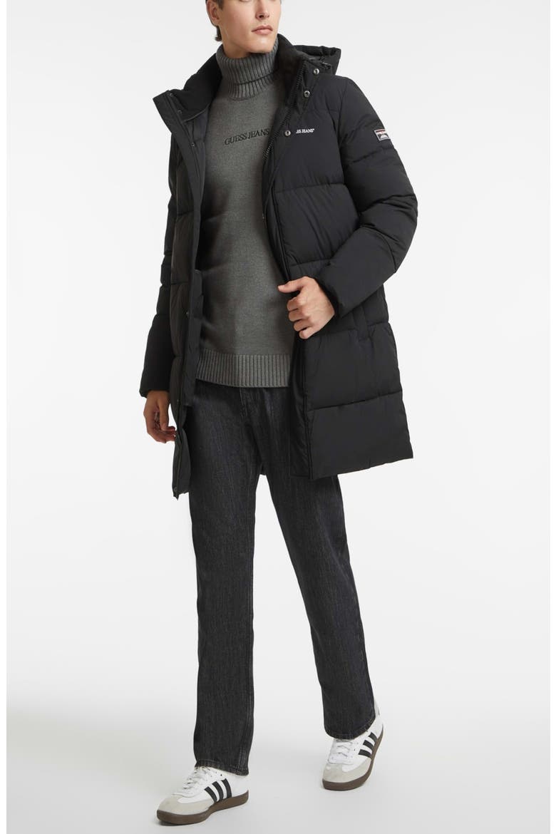 Mid Length Hooded Puffer Coat, Alternate, color, JBLACK-BLACK