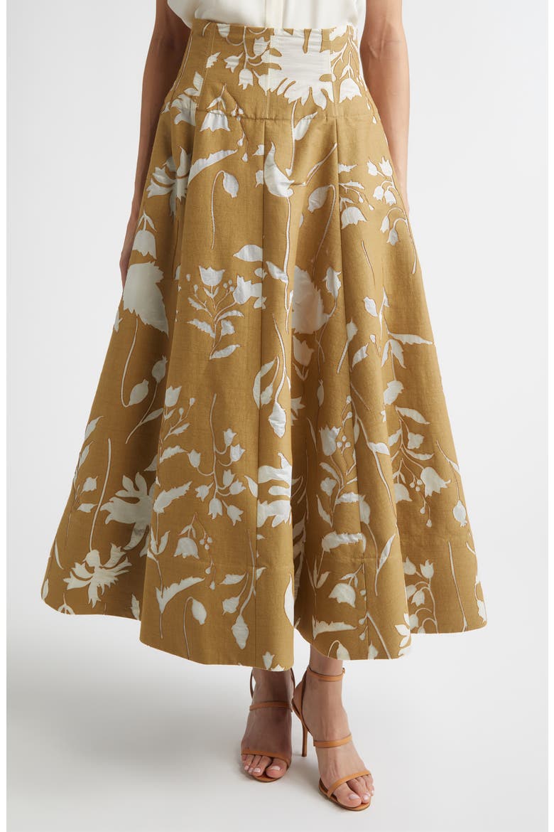 Floral Cotton Blend Jacquard Skirt, Main, color, CAMEL
