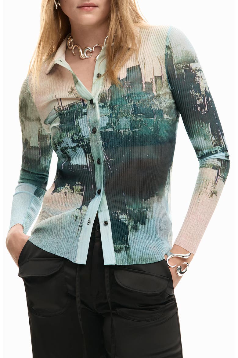 Rib Button-Up Shirt, Main, color, GRAY
