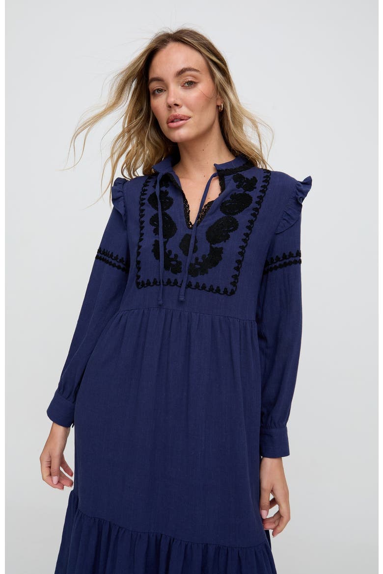 Lulu Embroidered Maxi Dress, Alternate, color, Navy