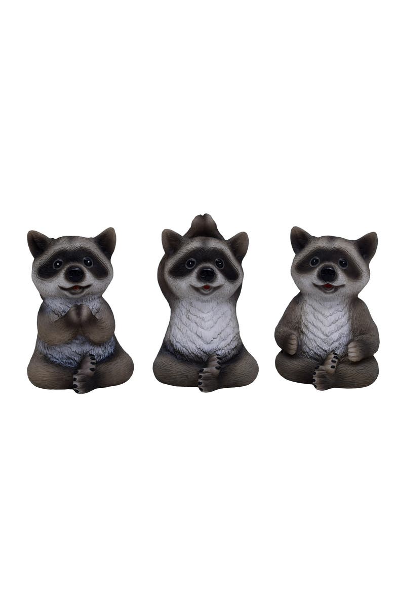 Resin Yoga Raccoon Figurines Set of 3 Grey and Black for Spring Home Decor, Main, color, 3