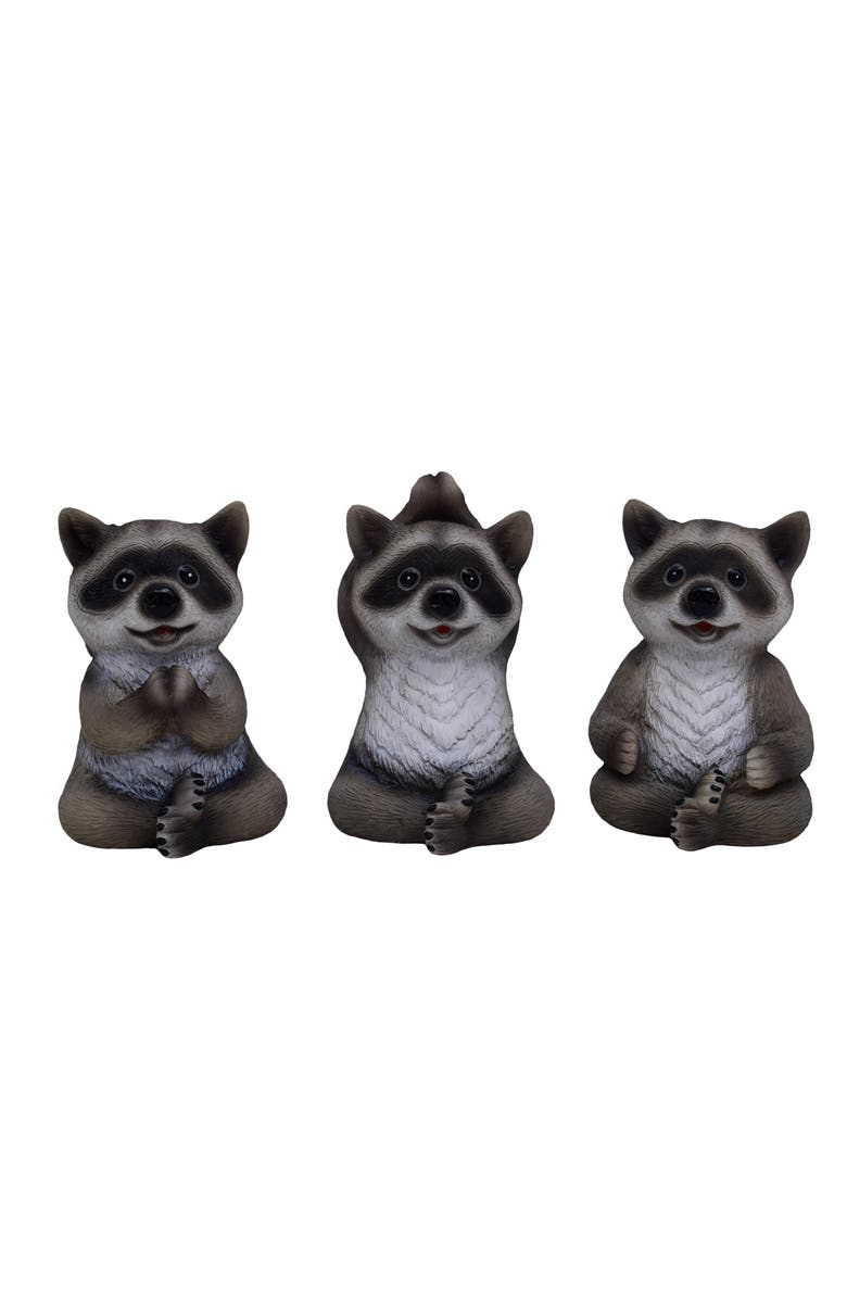 Transpac Resin Yoga Raccoon Figurines Set of 3 Grey and Black for Spring Home Decor, Main, color, 3