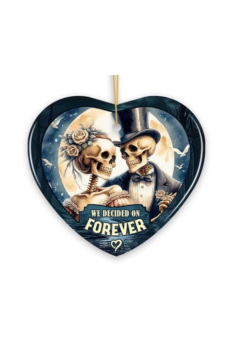 Skeleton Couple Forever Stained Glass Heart Ornament