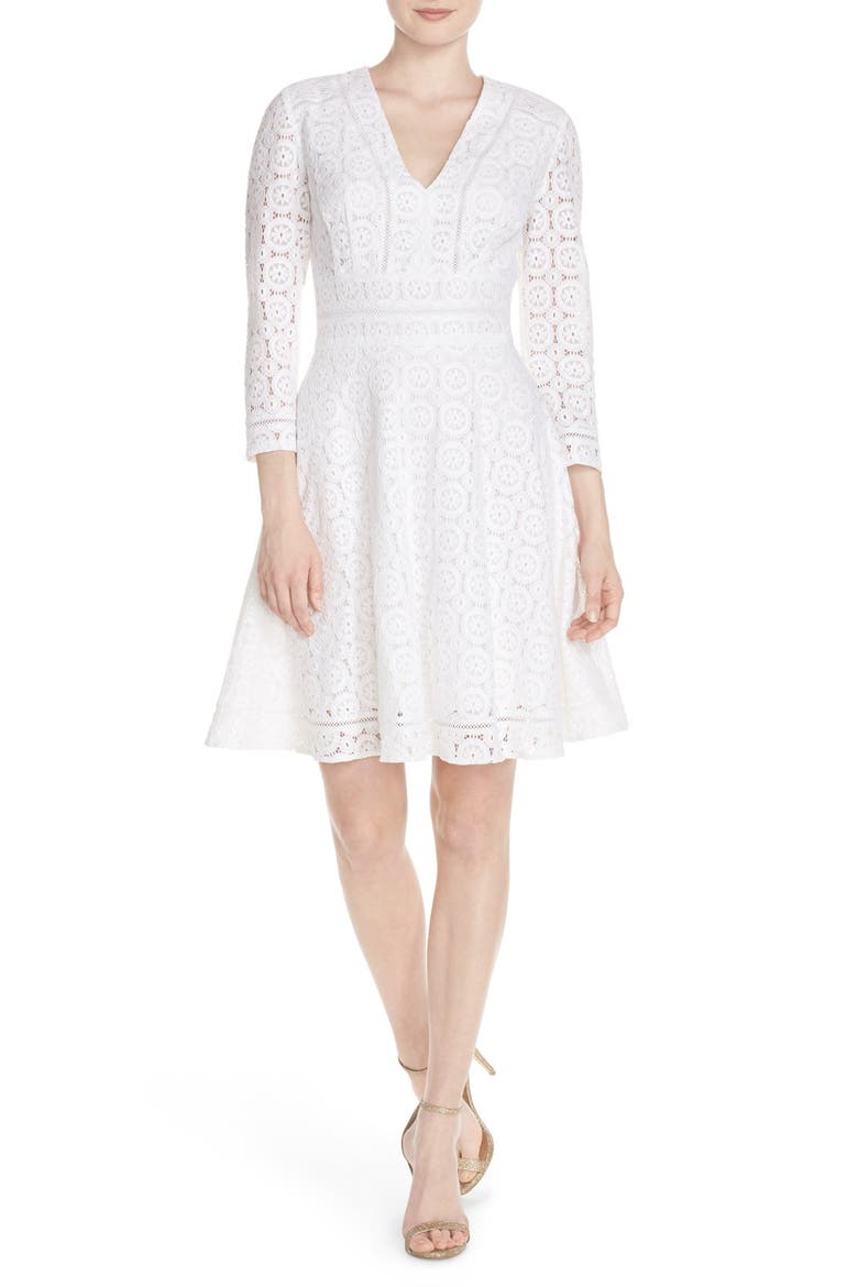 Lace Fit & Flare Dress, Alternate, color, IVORY