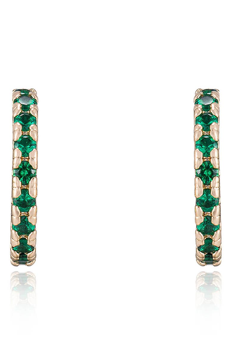 Ettika Small Cubic Zirconia Hoop Earrings, Alternate, color, Green