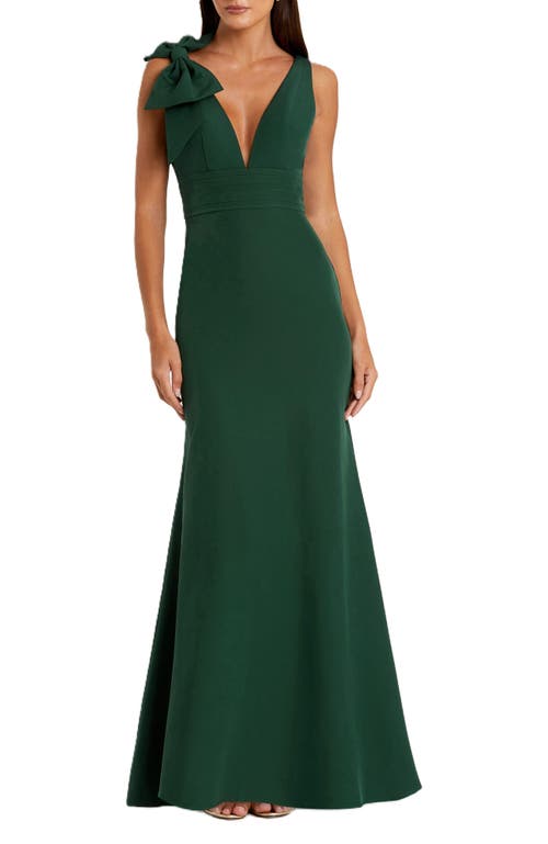 Mac Duggal Sleeveless V Neck Bow Detail Mermaid Gown In Green