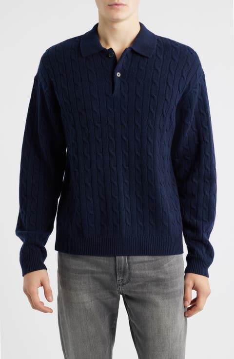 Cable Wool & Cashmere Polo Sweater