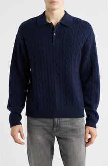 FRAME Cable Wool & Cashmere Polo Sweater