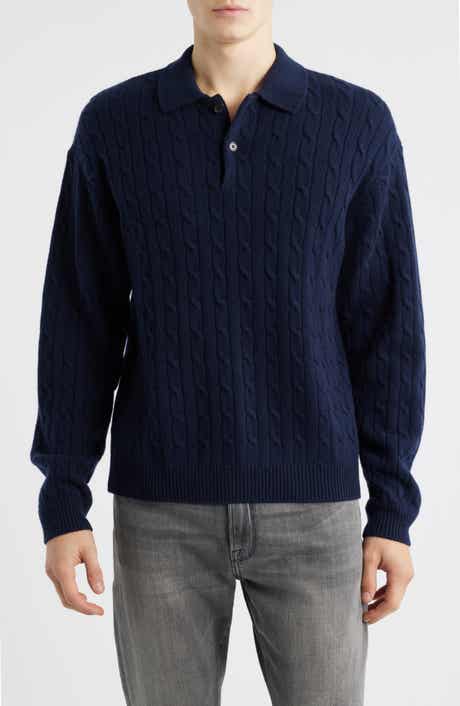 FRAME Cable Wool & Cashmere Polo Sweater