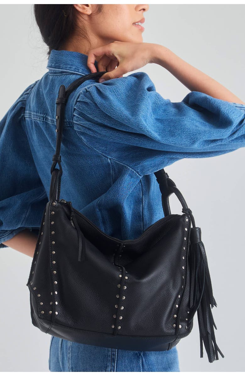 The Sak Los Feliz Hobo Leather Bag, Alternate, color, Black Silver Stud