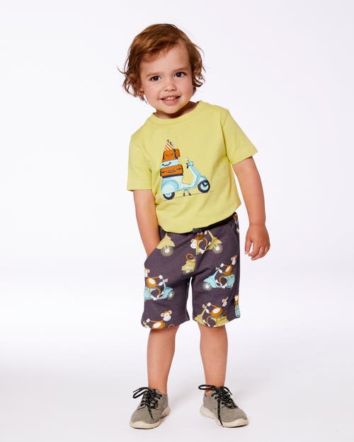 Deux Par Deux Boy's Organic Cotton Tee Lime Green And Blue Vespa In Lime Green And Blue Vespa