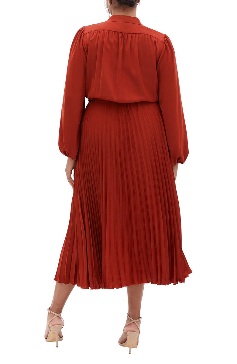 City Chic Oasis Long Sleeve Pleated Dress, Alternate, color, Cinnamon