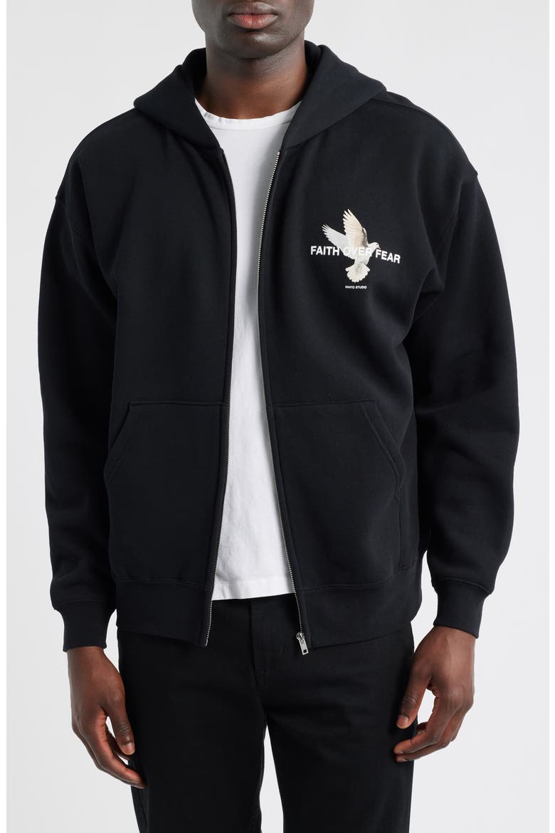 Faith over Fear Fleece Zip Hoodie, Main, color, BLACK