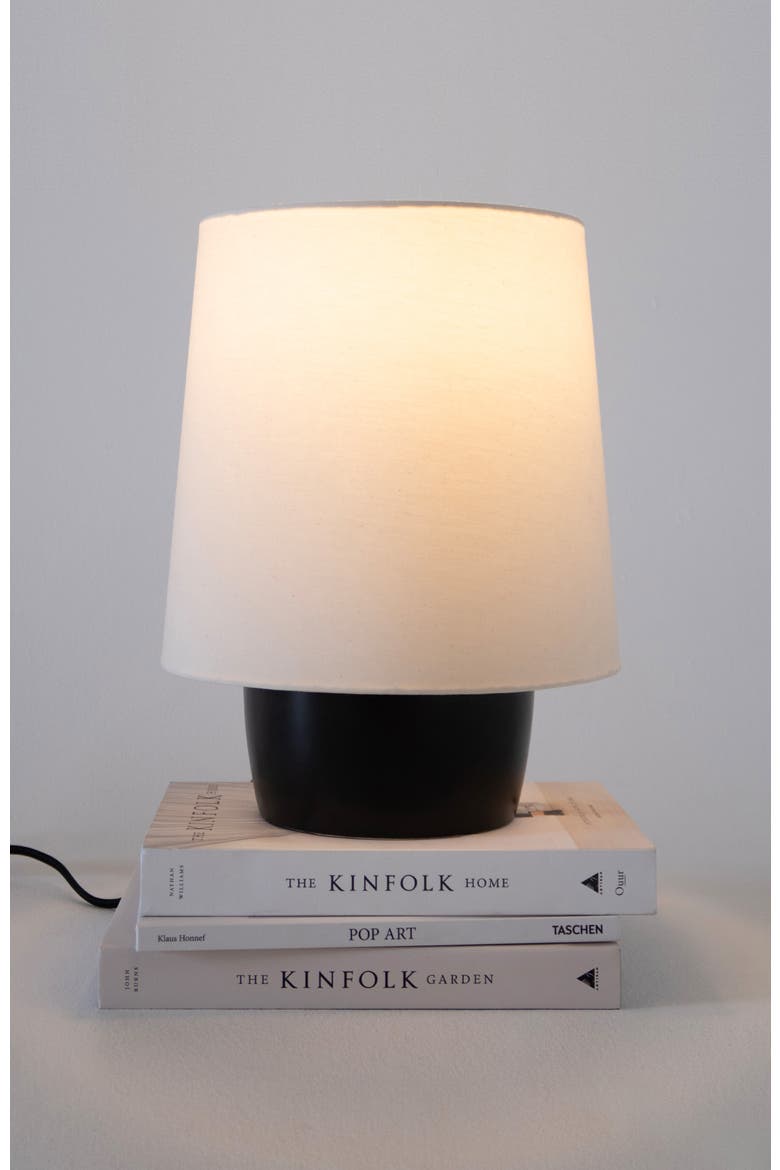 Dan 14" LED Classic Table Lamp with Cream Tapered Drum Shade and Heavy Ceramic Base, Bulb Included, Alternate, color, Classic Black