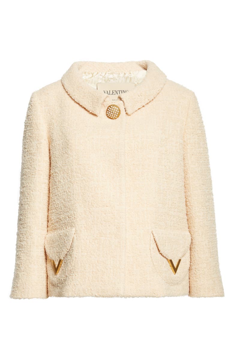 Valentino Wool Blend Curly Tweed Jacket, Main, color, Beige