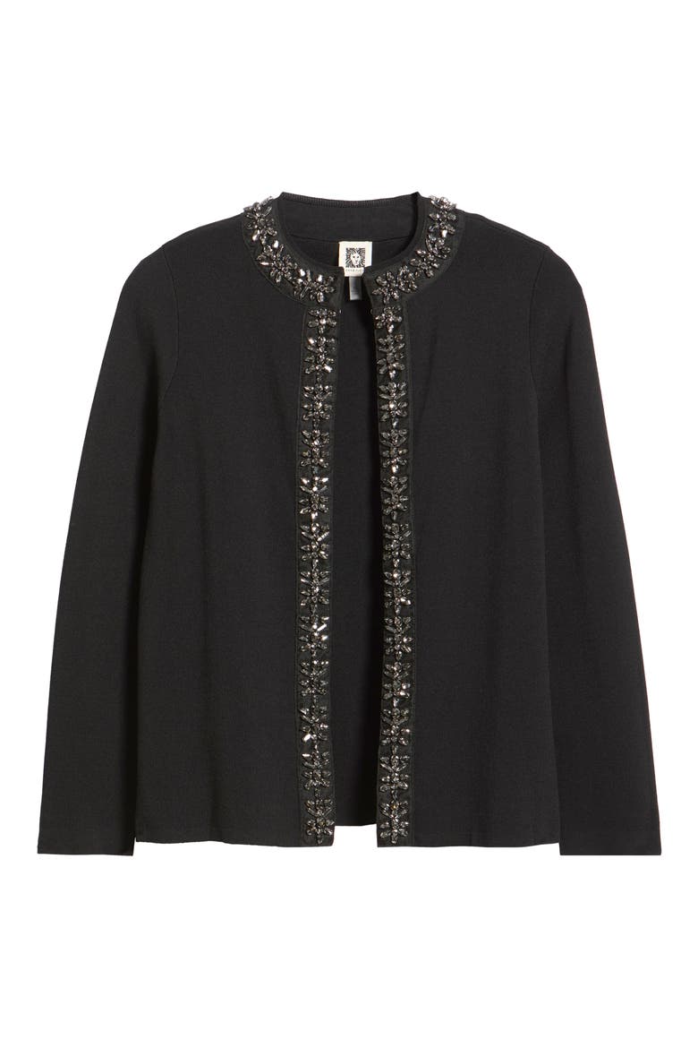 Rhinestone Embellished Trim Cardigan, Alternate, color, ANNE BLACK