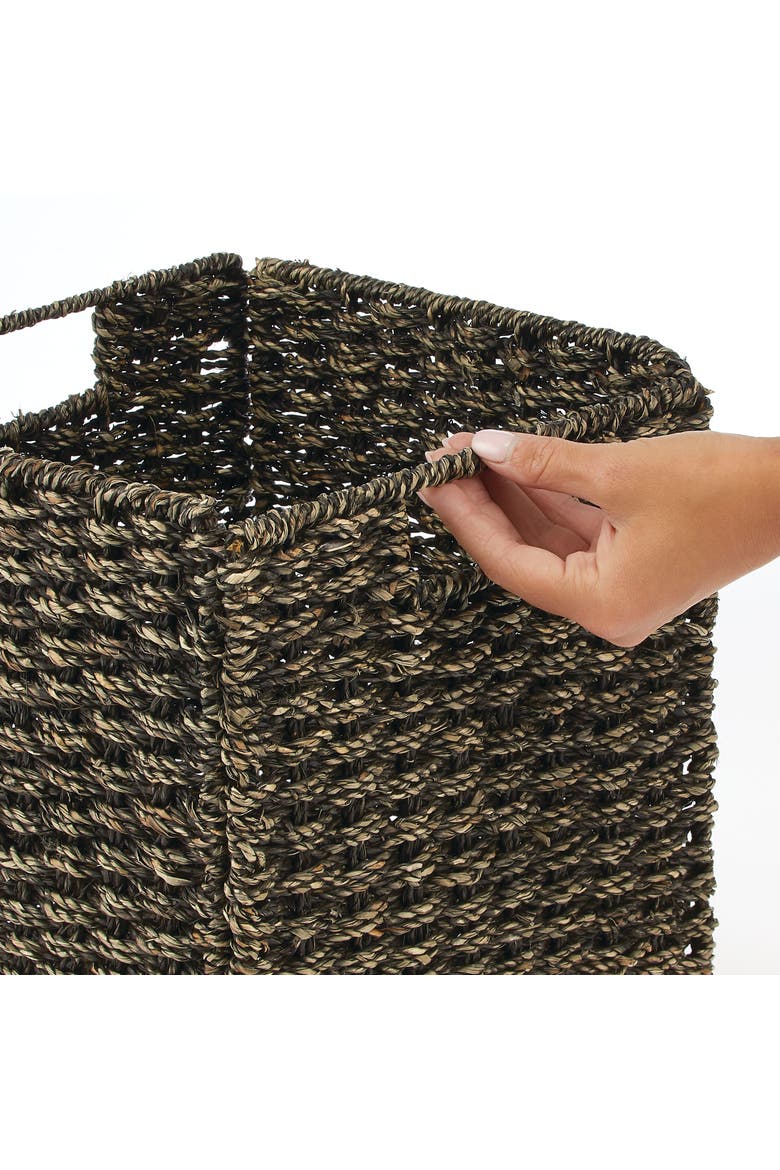 Seagrass Woven Cube Bin Basket Organizer, Handles, 4 Pack, Alternate, color, Black Wash