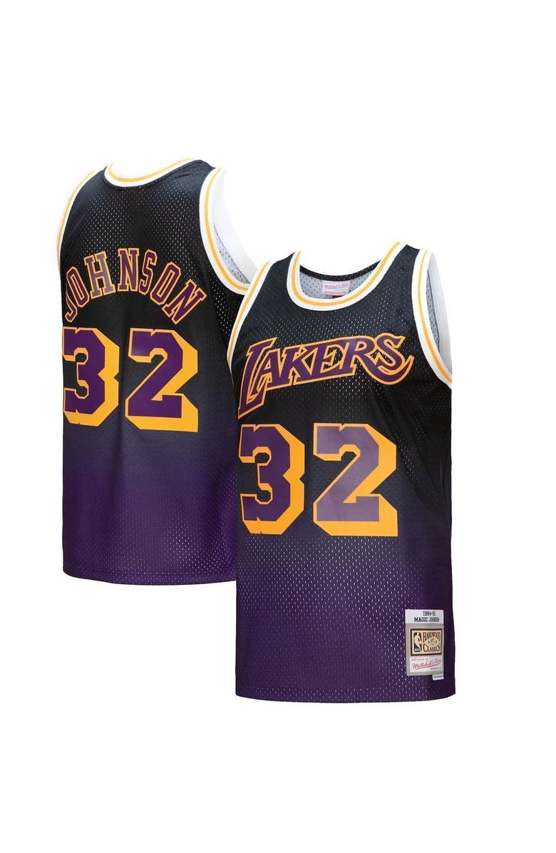 Mitchell & Ness Men's Mitchell & Ness Magic Johnson Purple/Black Los Angeles Lakers 1984/85 Hardwood Classics Fadeaway Swingman Player Jersey, Main, color, Purple