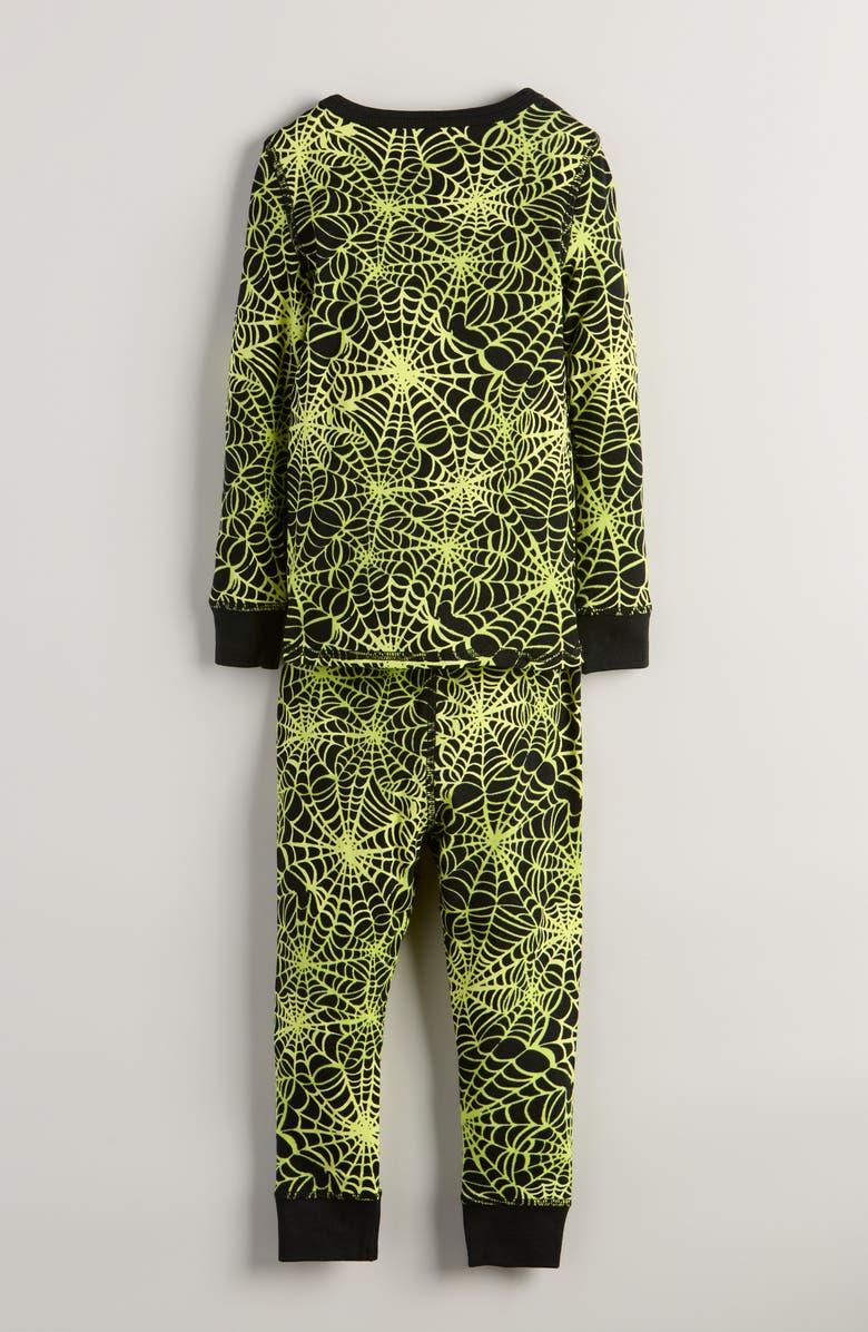 Nordstrom Kids' Glow in the Dark Fitted Two-Piece Pajamas, Alternate, color, Black- Black Glow Web