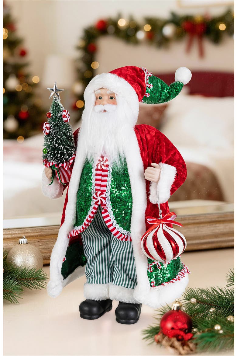 18"H Faux Fur Christmas Peppermint Santa Figurine, Alternate, color, Green