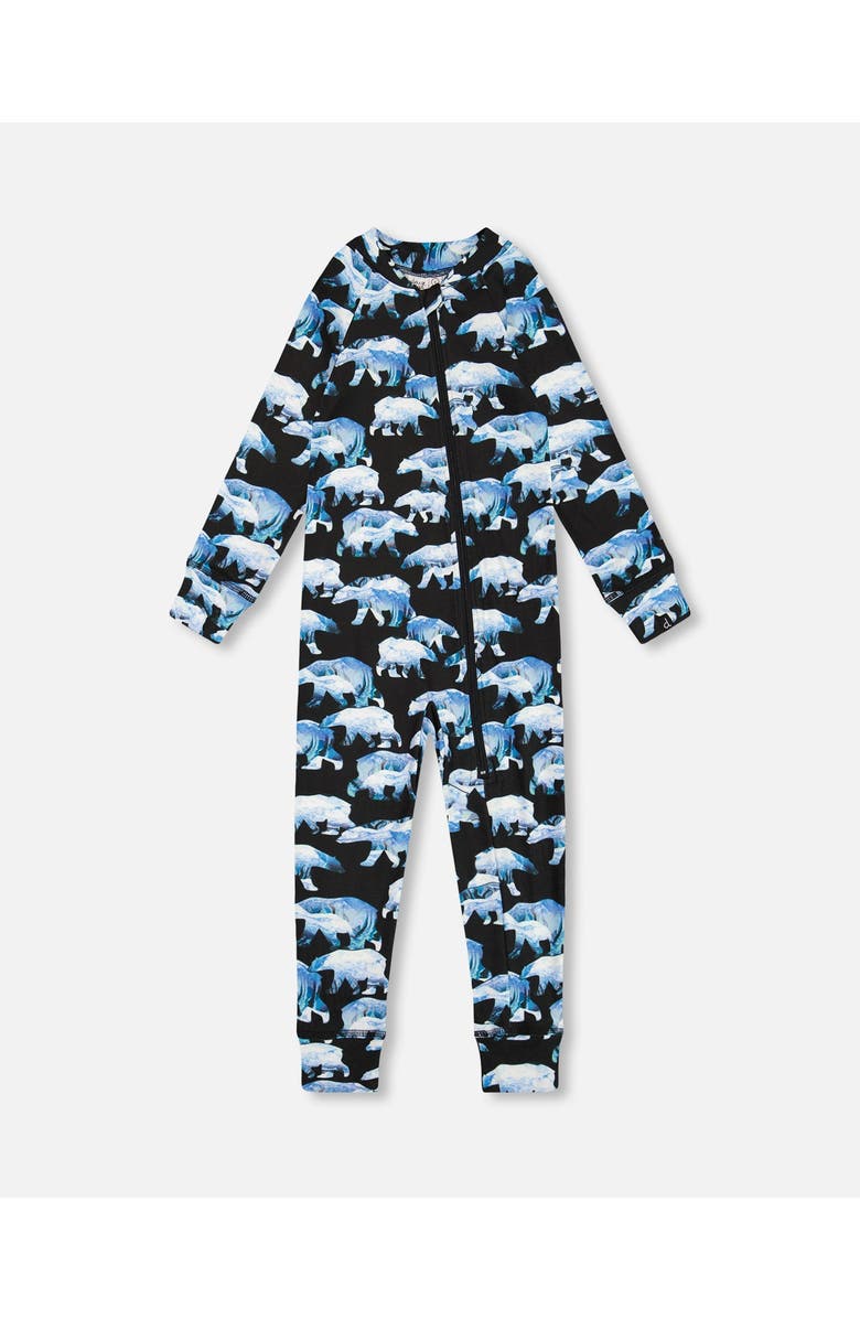 Deux par Deux Baby Boy's One Piece Thermal Underwear Black Printed Polar Bears, Main, color, 