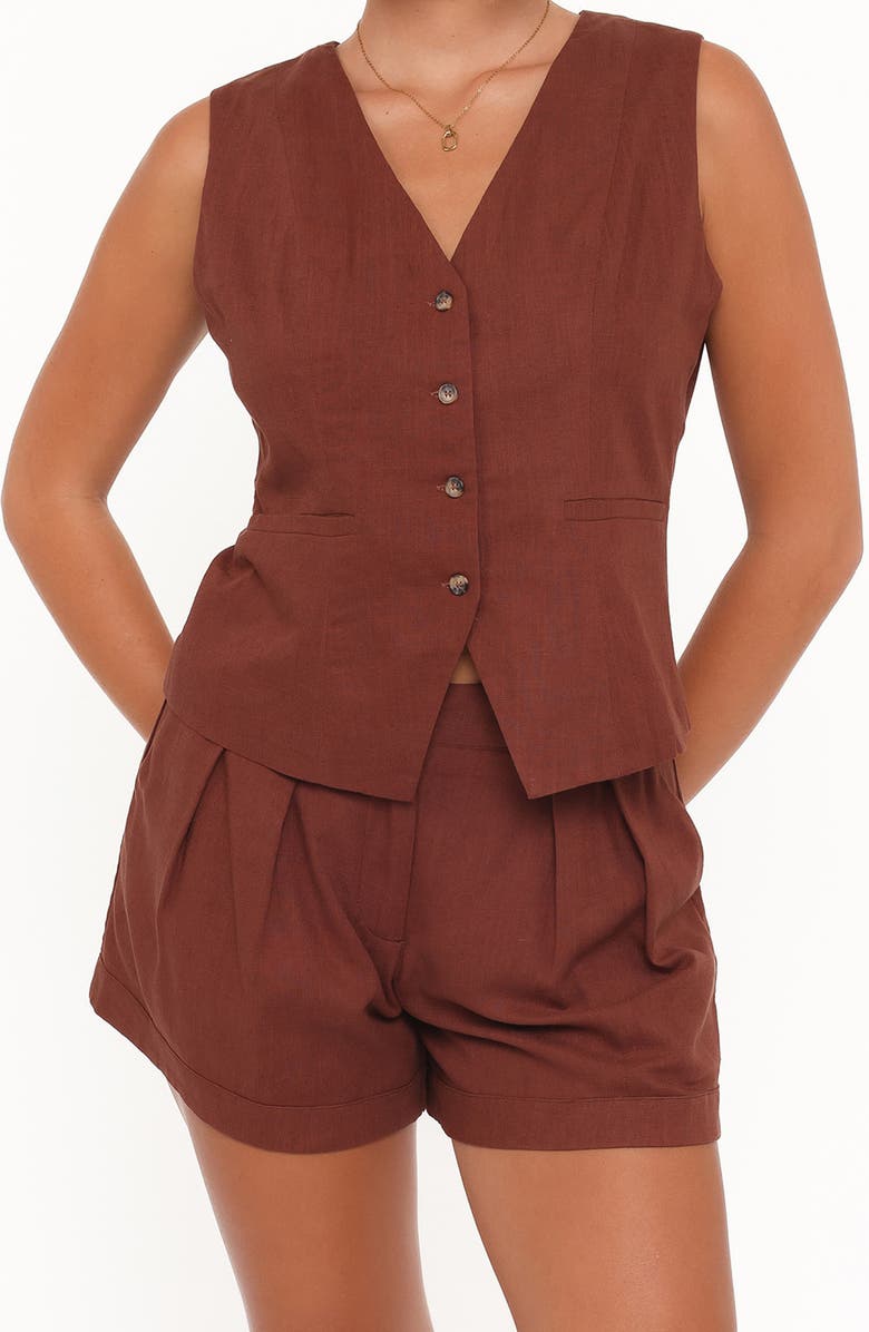 Petal & Pup Elinor Pleated Shorts, Alternate, color, Brown