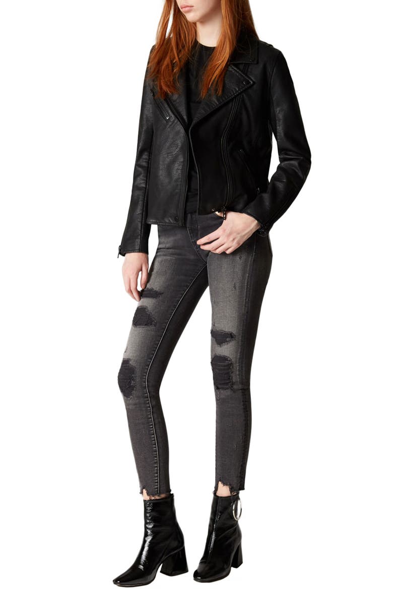 BLANKNYC Faux Leather Moto Jacket, Alternate, color, Onyx