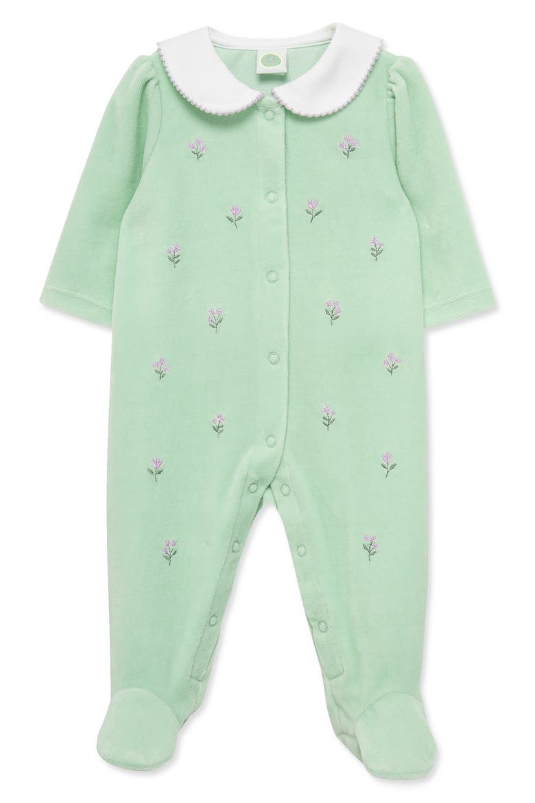 Kids' Sweet Floral Velour Footie, Main, color, MINT