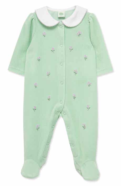 Kids' Sweet Floral Velour Footie