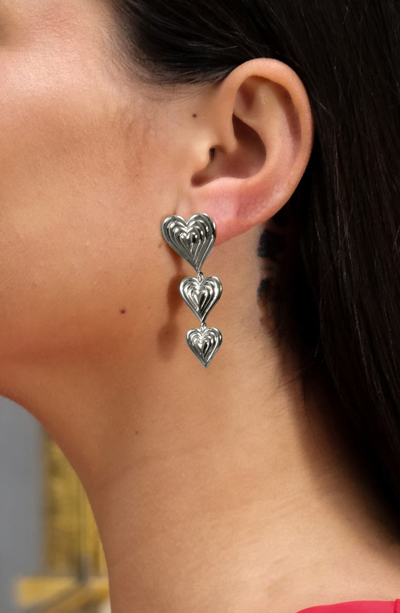 Sterling Forever Beating Heart Linear Drop Earrings, Alternate, color, Silver