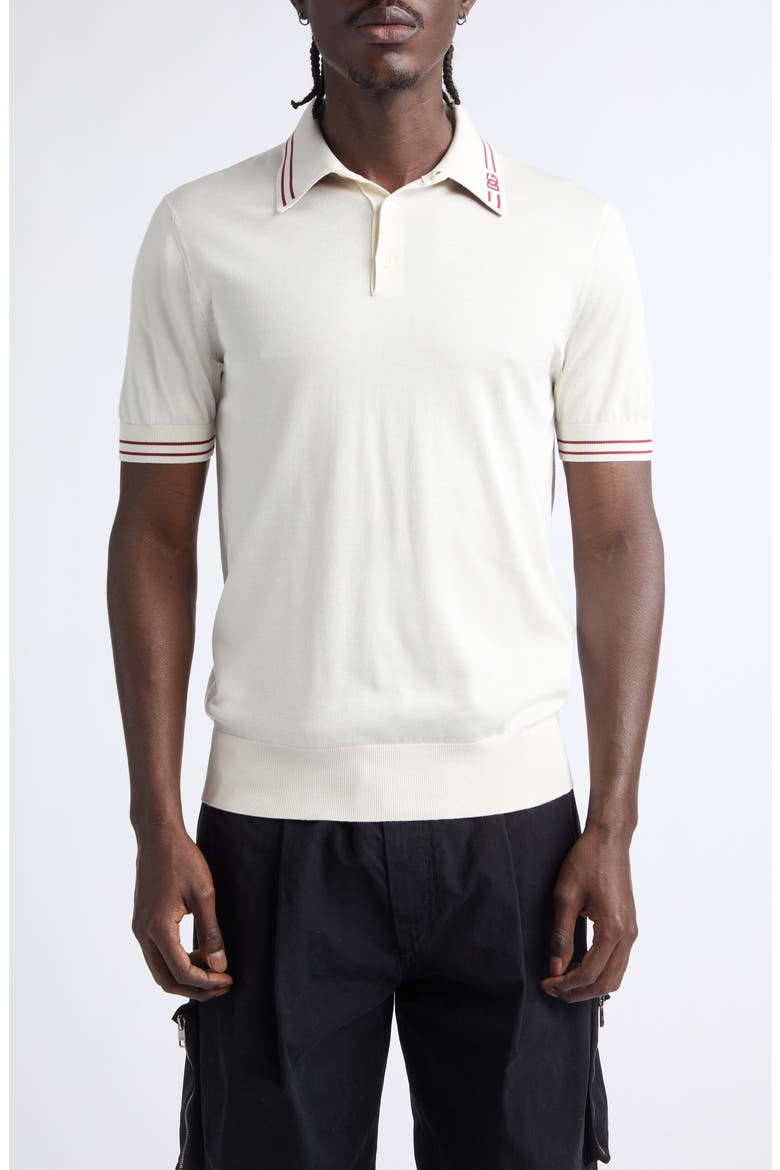 Tipped Silk Polo, Main, color, W0001 BIANCO NATURALE