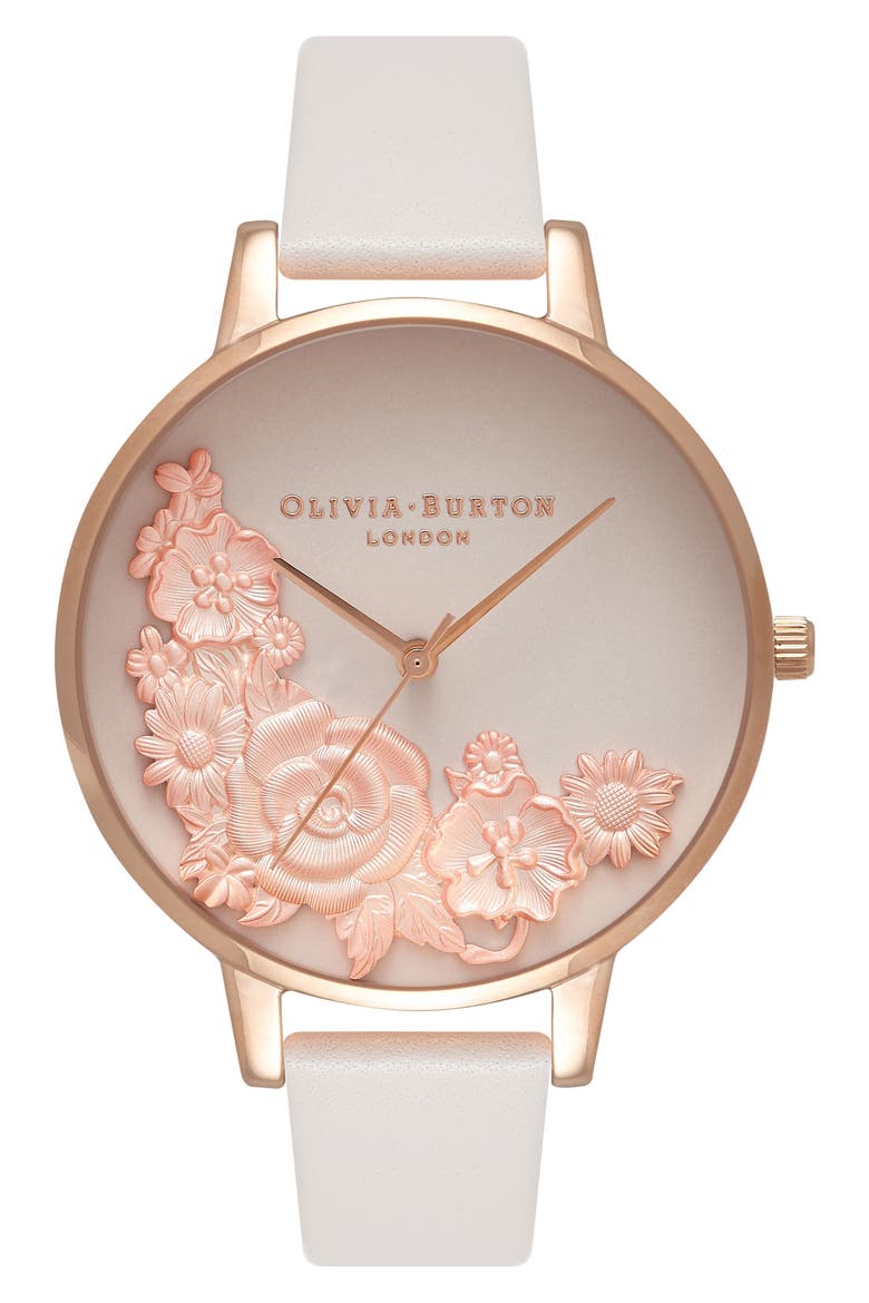 Begin to Blush Leather Strap Watch, 38mm, Main, color, BLUSH/ BOUQUET/ ROSE GOLD