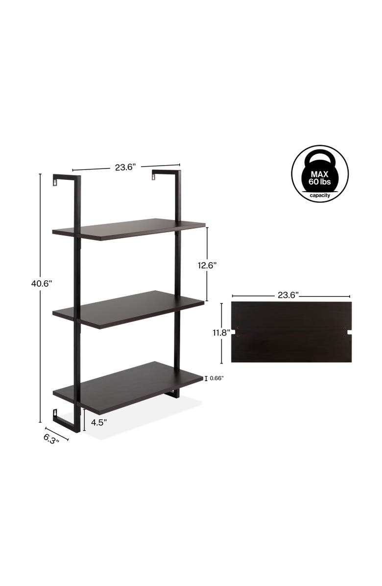 HAPPIMESS Madera Classic Industrial Shelf Wood Wall-Mounted Open Ladder Bookcase with Metal Frame, Alternate, color, Black