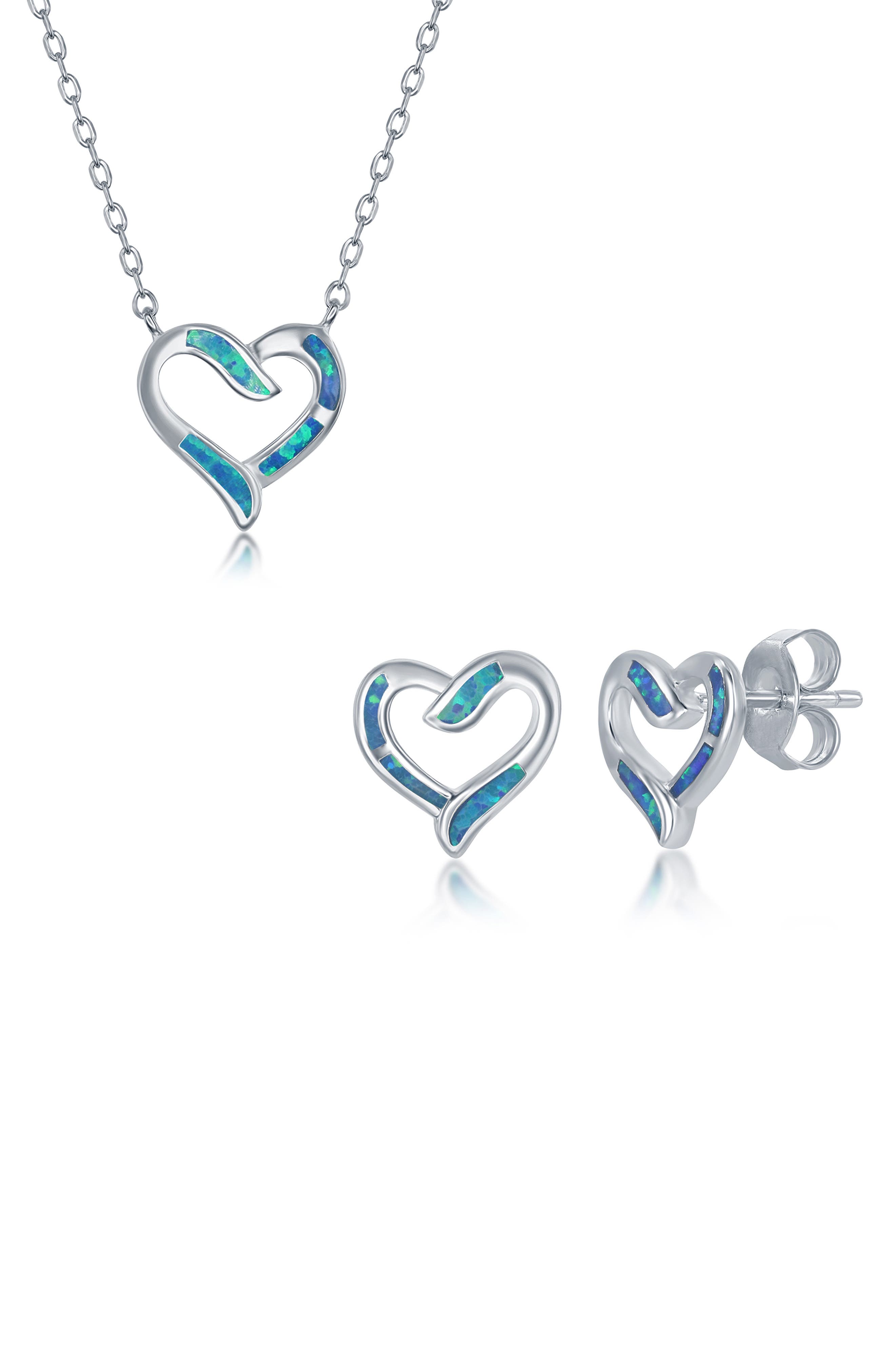 SIMONA Blue Inlay Opal Heart Necklace & Earrings Set (Women ...