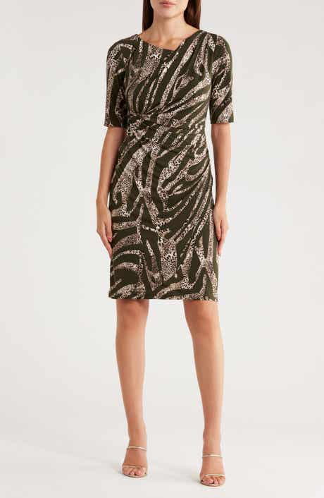 Connected Apparel Elbow Length Sleeve Faux Wrap Dress