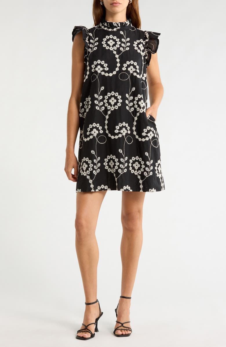 SUGARLIPS Rindy Eyelet Shift Minidress, Main, color, Black-White