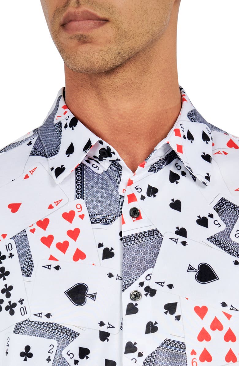 CONSTRUCT Playing Cards Print Performance Button-Down Shirt, Alternate, color, Multi
