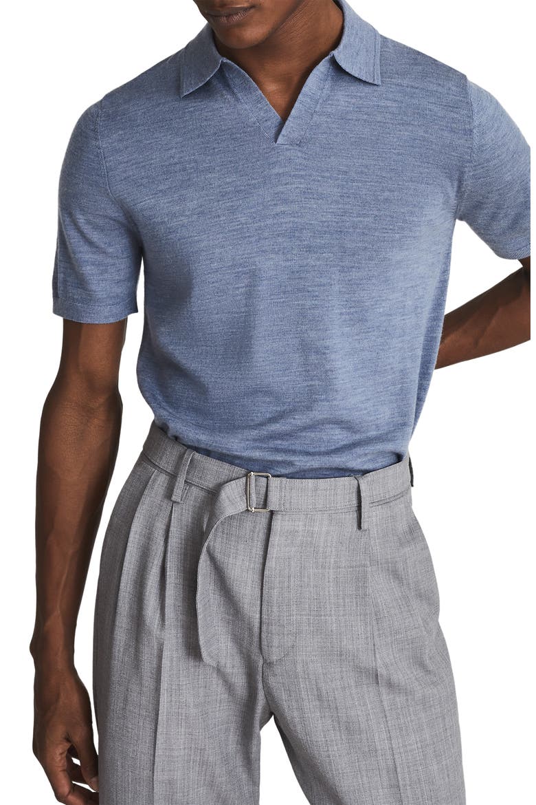 Duchie Johnny Collar Short Sleeve Wool Polo Sweater, Main, color, FROST BLUE