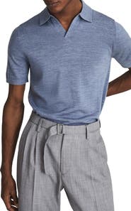 Reiss Duchie Johnny Collar Short Sleeve Wool Polo Sweater