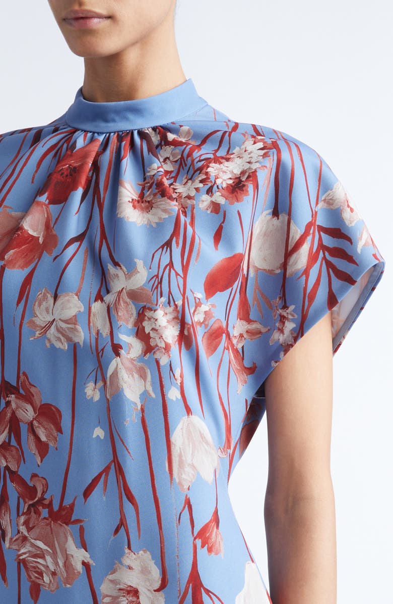 Lela Rose Stella Floral Stretch Crepe Dress, Alternate, color, Cornflower Multi