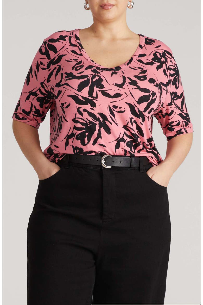 Lily Liquid Jersey V-Neck T-Shirt, Main, color, PINK SGRAFITTO PRINT